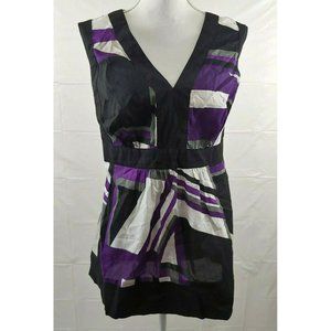 ANA A New Approach Womens Top 1X Purple Black Color Block Tie Waist V Neck